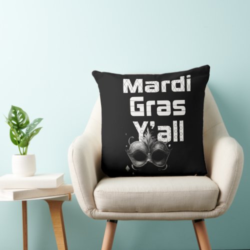 Mardi Gras Yall Throw Pillow