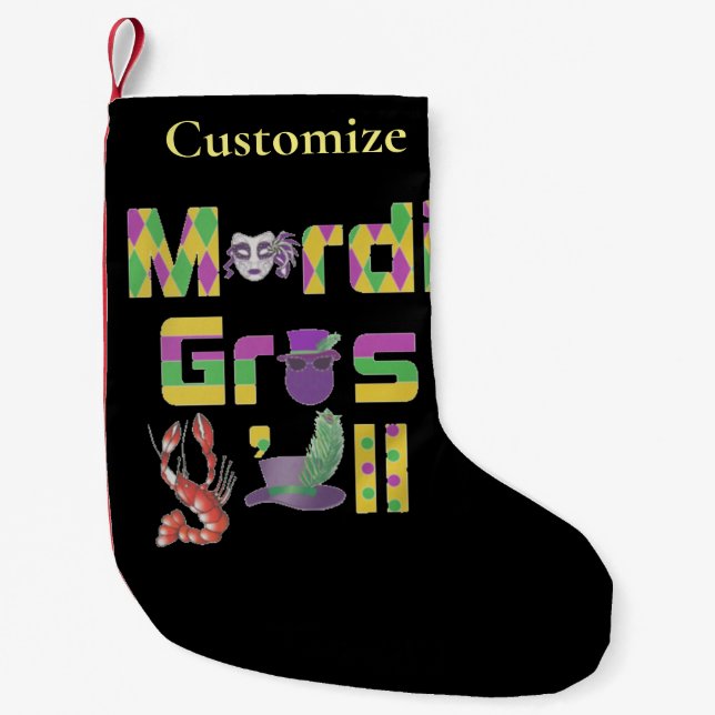 Mardi Gras Y'all Thunder_Cove Small Christmas Stocking (Front)