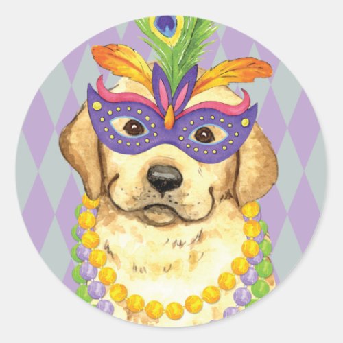 Mardi Gras Yellow Lab Classic Round Sticker