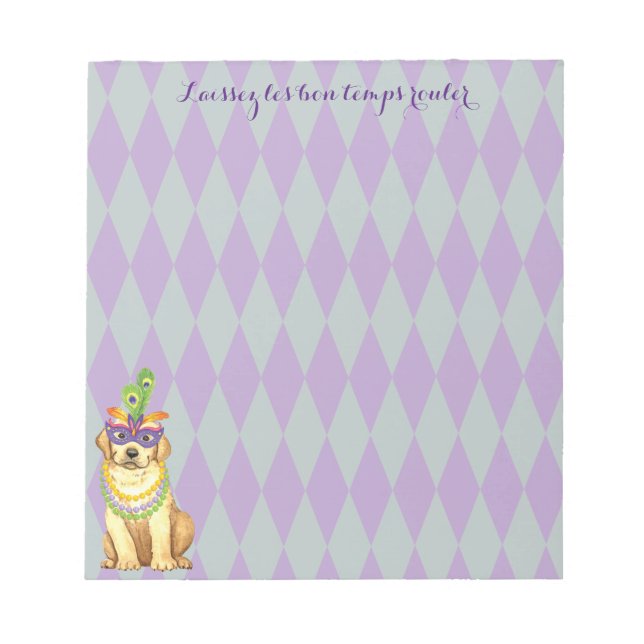 Mardi Gras Yellow Lab Notepad (Front)