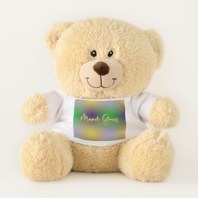 Mardi Gras Yellow, Purple, Green Teddy Bear (Front)