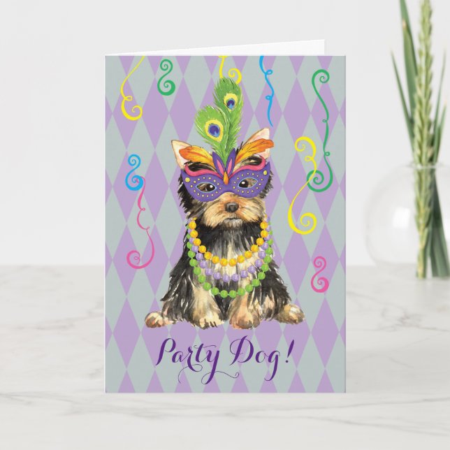 Mardi Gras Yorkie Card (Front)