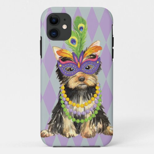 Mardi Gras Yorkie iPhone 11 Case