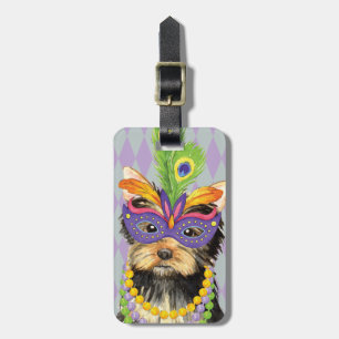 Mardi Gras Yorkie Luggage Tag