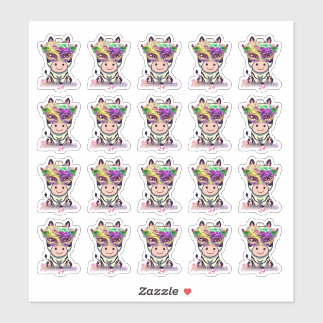 Mardi Gras Zebra!  Sticker (Sheet)