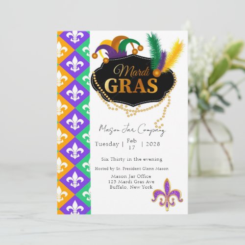Mardi Grass Fleur de Lis Company Party Invitation