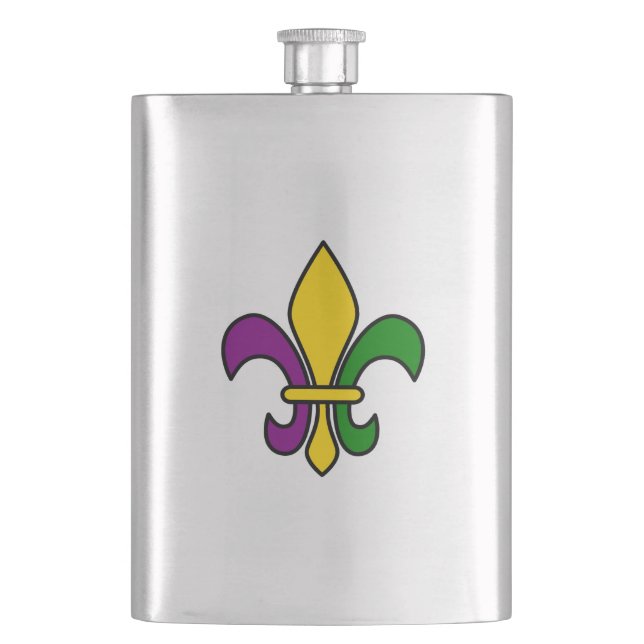 Mardi grass fleur-de-lys flask (Front)