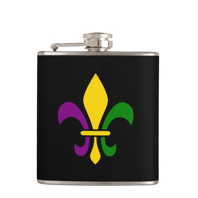 Mardi grass fleur-de-lys flask (Front)