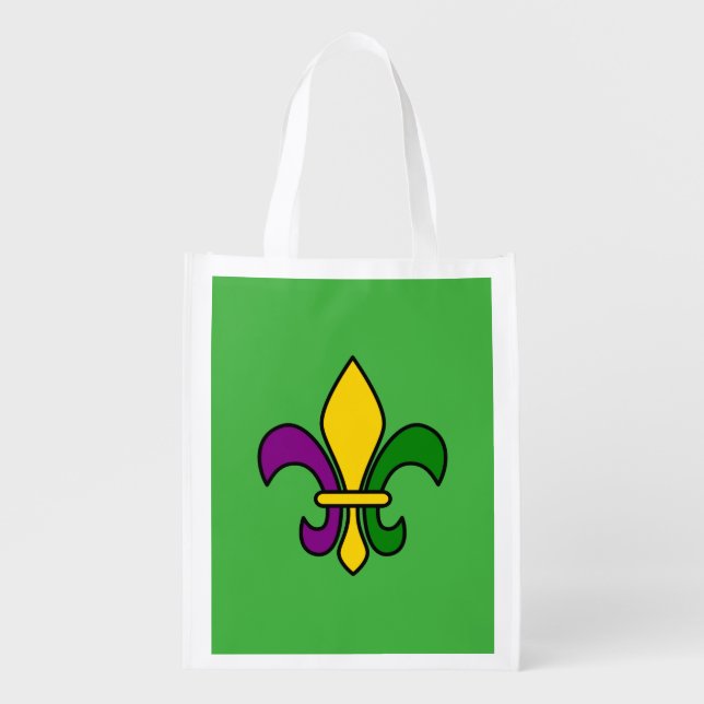 Mardi grass fleur-de-lys grocery bag (Front)