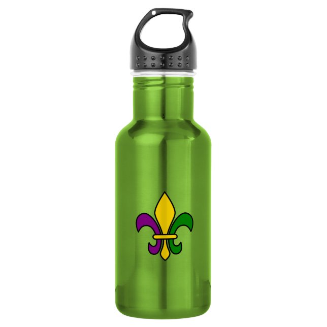 Mardi grass fleur-de-lys water bottle (Front)