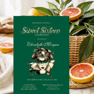 Mardi Grass Masque Green Sweet 16 Invitation