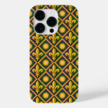 Mardi Grass Pattern With Golden Fleur-de-lis Case-mate Iphone 14 Pro Case by maxiharmony at Zazzle