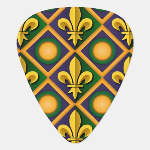 Mardi grass pattern with golden fleur_de_lis guitar pick