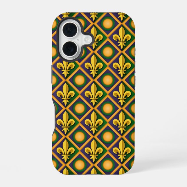 Mardi grass pattern with golden fleur-de-lis iPhone case (Back)
