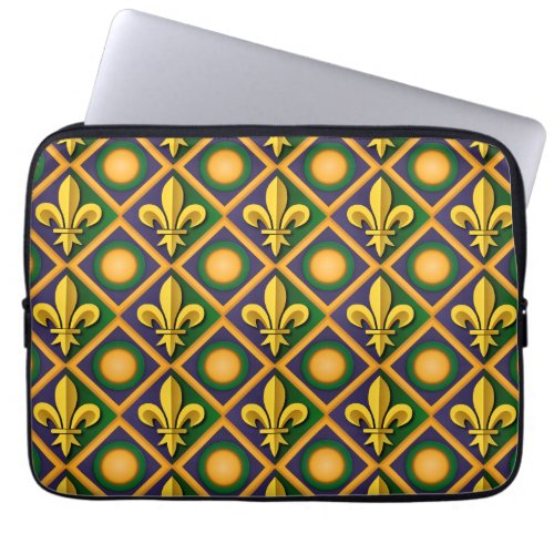 Mardi grass pattern with golden fleur_de_lis laptop sleeve
