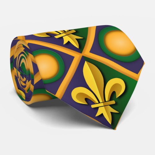 Mardi grass pattern with golden fleur_de_lis neck tie