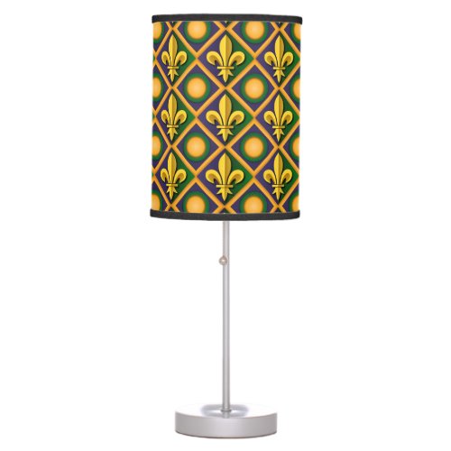 Mardi grass pattern with golden fleur_de_lis table lamp