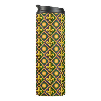 Mardi Grass Pattern With Golden Fleur-de-lis Thermal Tumbler by maxiharmony at Zazzle