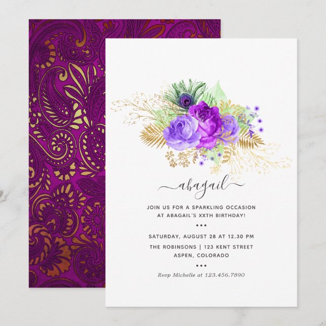 Mardi GrasTropical Peacock Birthday Party Invitati Invitation (Front/Back)