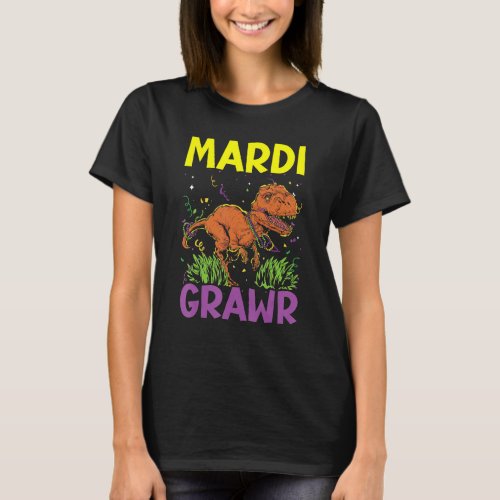 Mardi Grawr Mardi Gras Celebration Dinosaur   T_Shirt