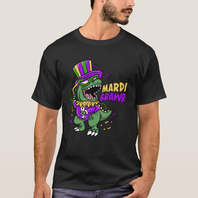 Mardi Grawr Rex Dinosaur  Cool Dino Mardi Gras T-Shirt (Front)