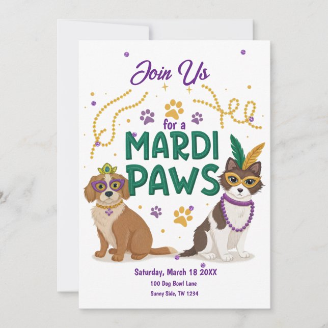 Mardi Paws Cute Mardi Gras Pups Holiday Card (Front)