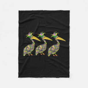 Mardi Pelicans Mardi Gras Beads Louisiana Parade N Fleece Blanket