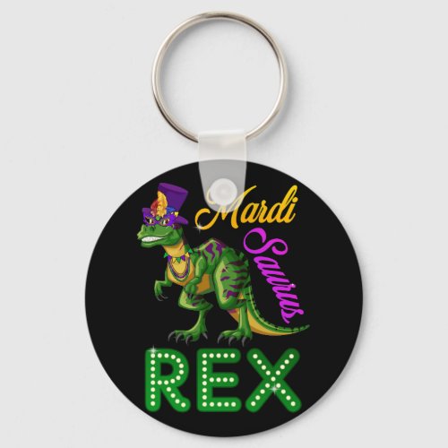 Mardi Saurus Grawr T_Rex Mardi Gras Bead Costume Keychain