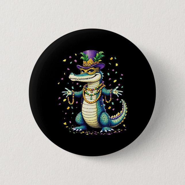 Mardigator Alligator Bruh Funny Mardi Gras Costume Button (Front)