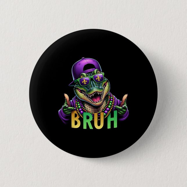 Mardigator Alligator Bruh Mardi Gras Costume Teens Button (Front)