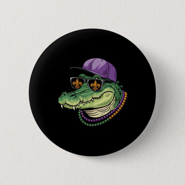 Mardigator Alligator Bruh Mardi Gras Costume Teens Button (Front)
