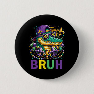 Mardigator Alligator Bruh Shirt Mardi Gras Costume Button