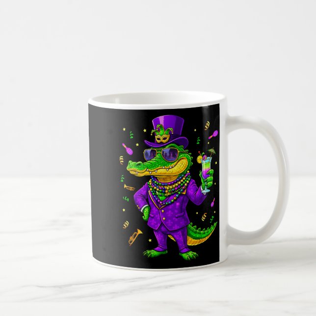 Mardigator Funny Mardi Gras Alligator Illustration Coffee Mug (Right)