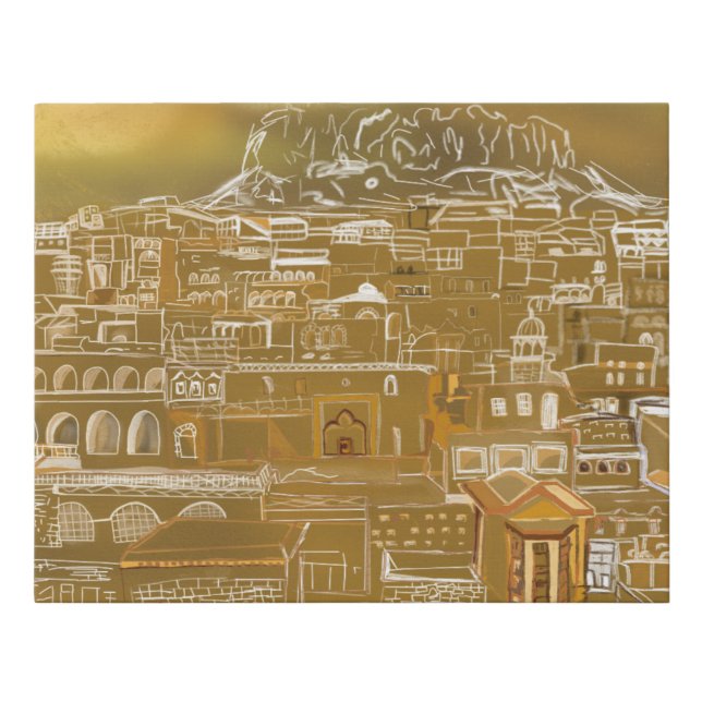 Mardin, Turkey line art on brown shades Faux Canvas Print (Front)