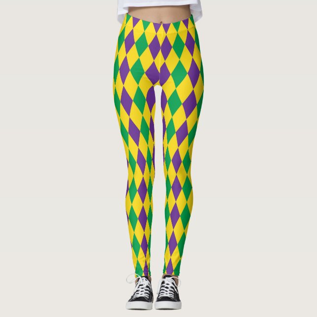 Mardis Gras Harlequin Diamonds Carnival Leggings (Front)