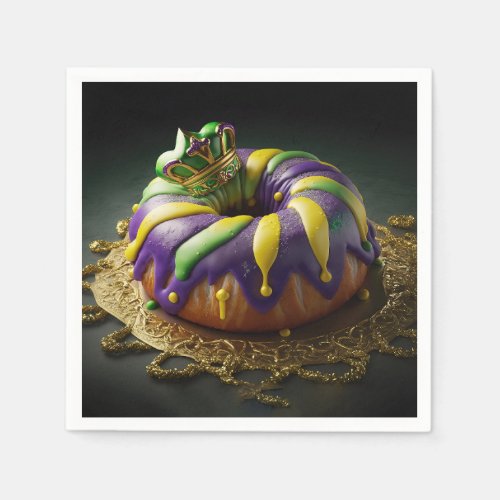 Mardis Gras King Cake With Crown Napkins