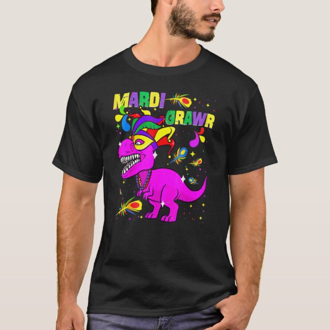Mardisaurus T Rex Dinosaur Funny Mardi Gras Boys K T-Shirt (Front)