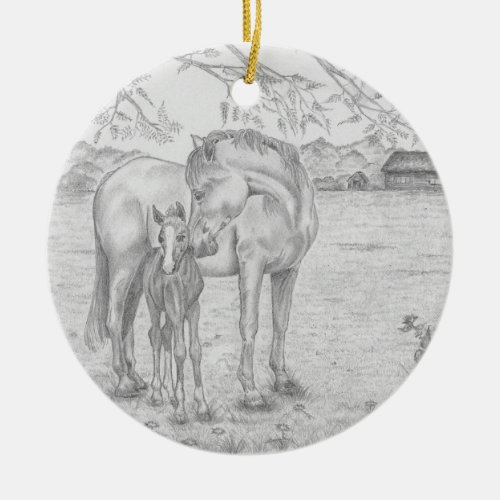 Mare and Foal Ceramic Ornament