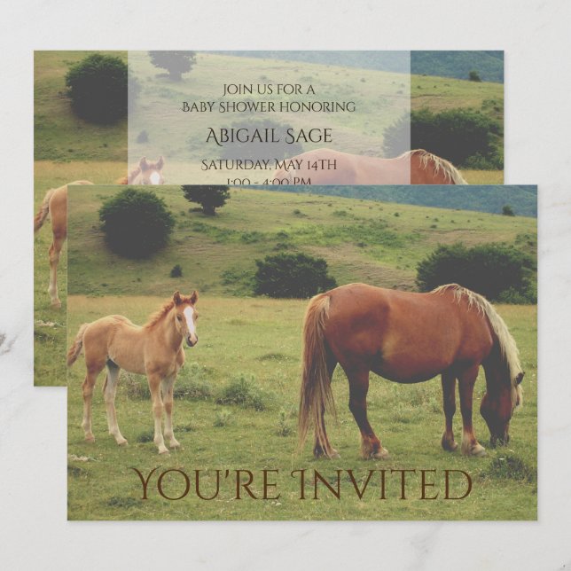 Mare and Foal Horse Neutral Baby Shower Invitation (Front/Back)