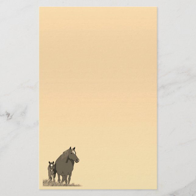 Mare and Foal Horse Pastel Stationery Paper (Front)