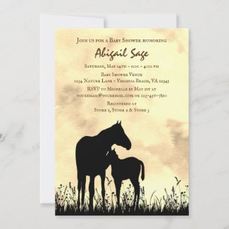 Mare and Foal in Field Horse Baby Shower Invitation
