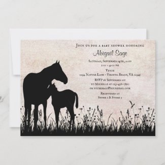 Mare and Foal in Field Horse Baby Shower Invitation