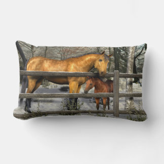 Mare and Foal in Winter Lumbar Pillow