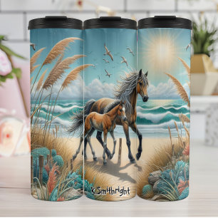 Mare and Foal on Beach Thermal Tumbler