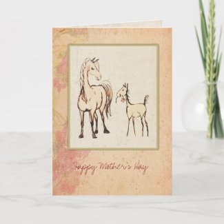 Mare and Foal Vintage Mother's Day Card