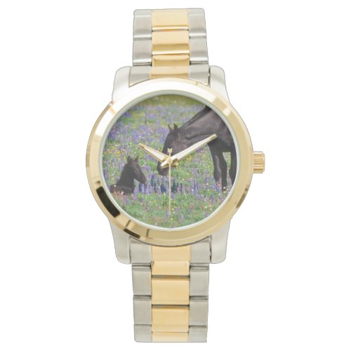 Mare and Foal with Bluebonnets Watch Face