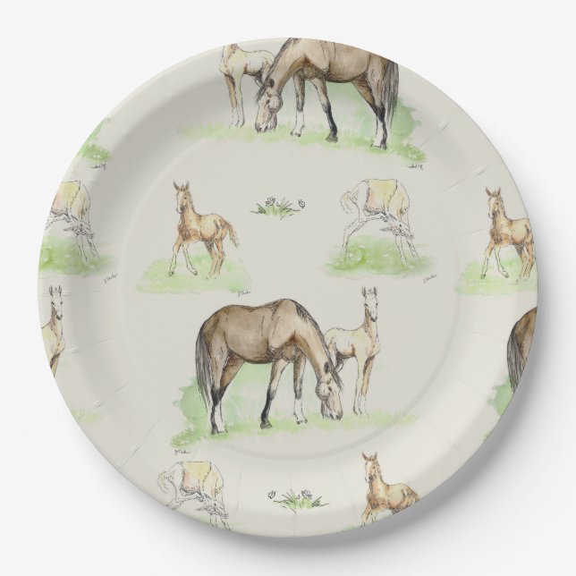 Mare and Horse Foal Pattern Paper Plates (Front)