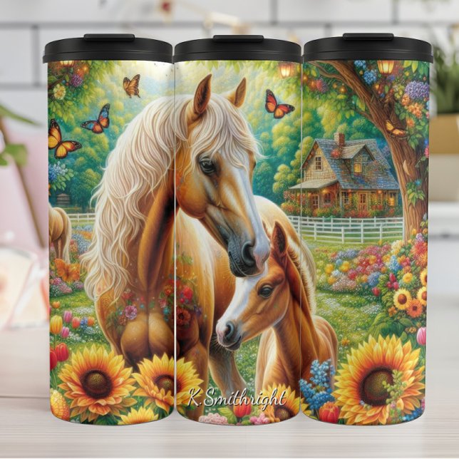 Mare Foal Butterfly Flower Garden Thermal Tumbler (Creator Uploaded)