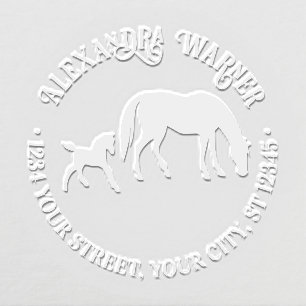 Mare & Foal Horses Equestrian Name Return Address Embosser