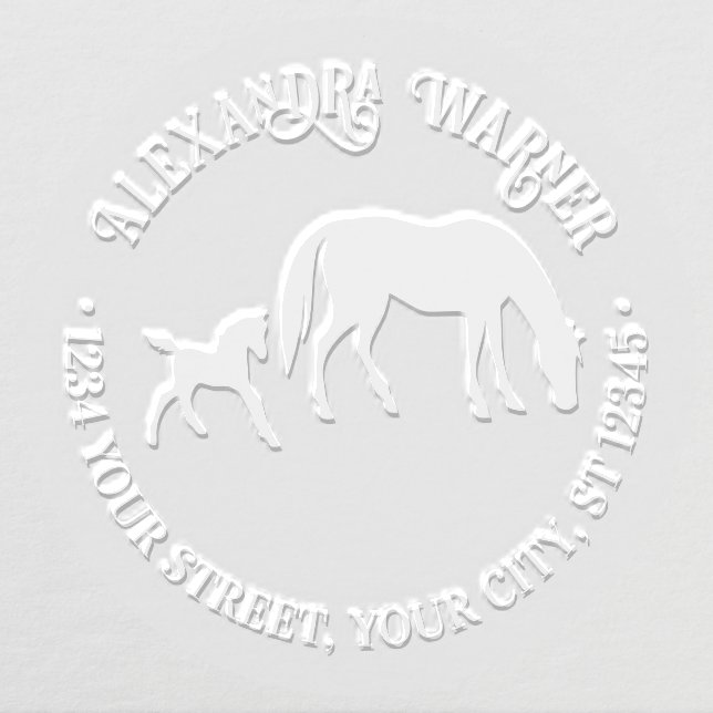 Mare & Foal Horses Equestrian Name Return Address Embosser (Design)